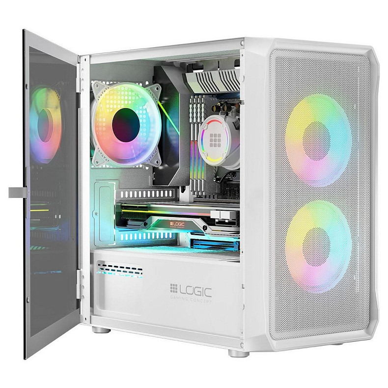 Корпус LogicConcept PORTOS MESH+GLASS ARGB fans 3x120mm WHITE без БП mATX