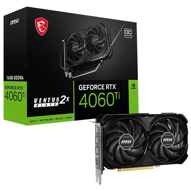 Відеокарта MSI GeForce RTX 4060 Ti 16GB GDDR6 Ventus 2X Black OC (GeForce RTX 4060 Ti VENTUS 2X BLACK 16G