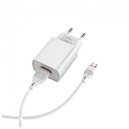 Сетевое зарядное устройство Borofone BA20A Sharp Single Micro USB Cable 2.1A White
