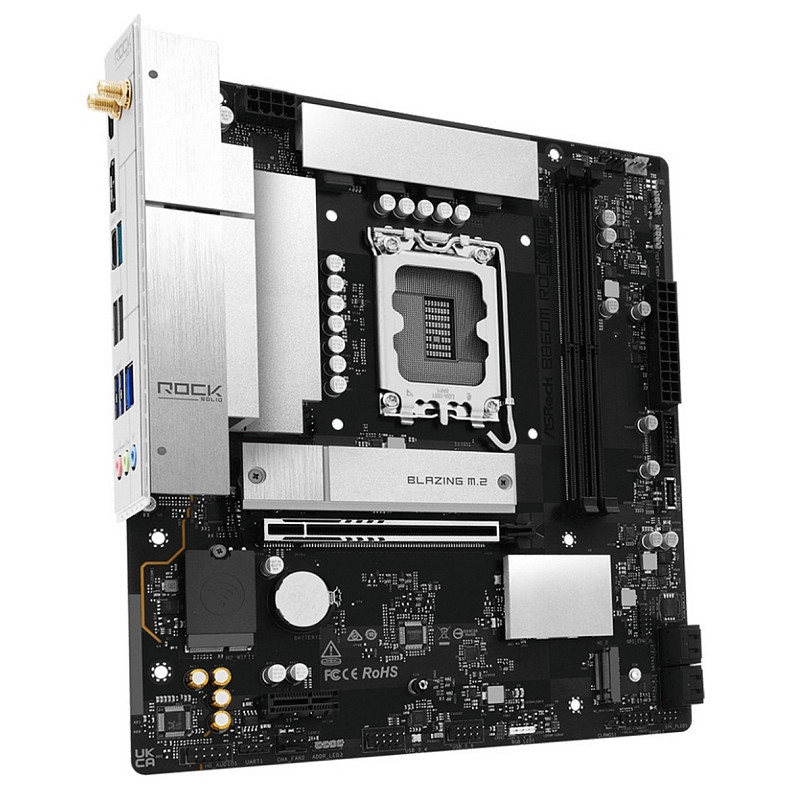 Материнская плата AsRock B860M ROCK WIFI (1851/B860, 2*DDR5, 2*PCIex16, HDMI/DP, 4xSATA, 2xM.2, 2.5Glan, 7.1ch, mATX)