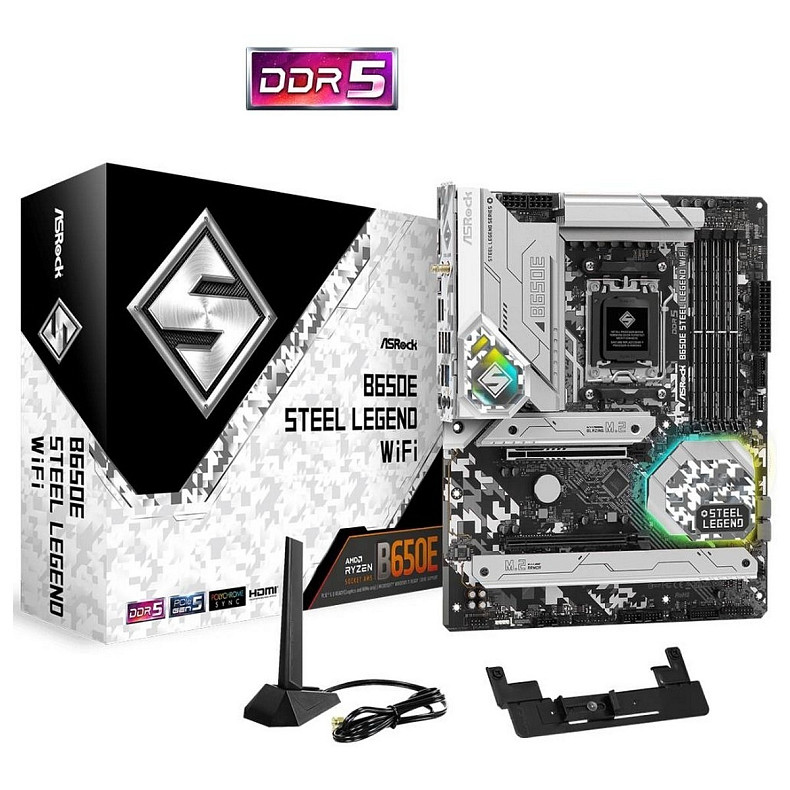 Материнская плата ASRock B650E Steel Legend WIFI (AM5/B650, 4*DDR5, 2xPCIex16, HDMI/DP, 4xSATAIII,3xM.2, 2.5GLan, ATX)