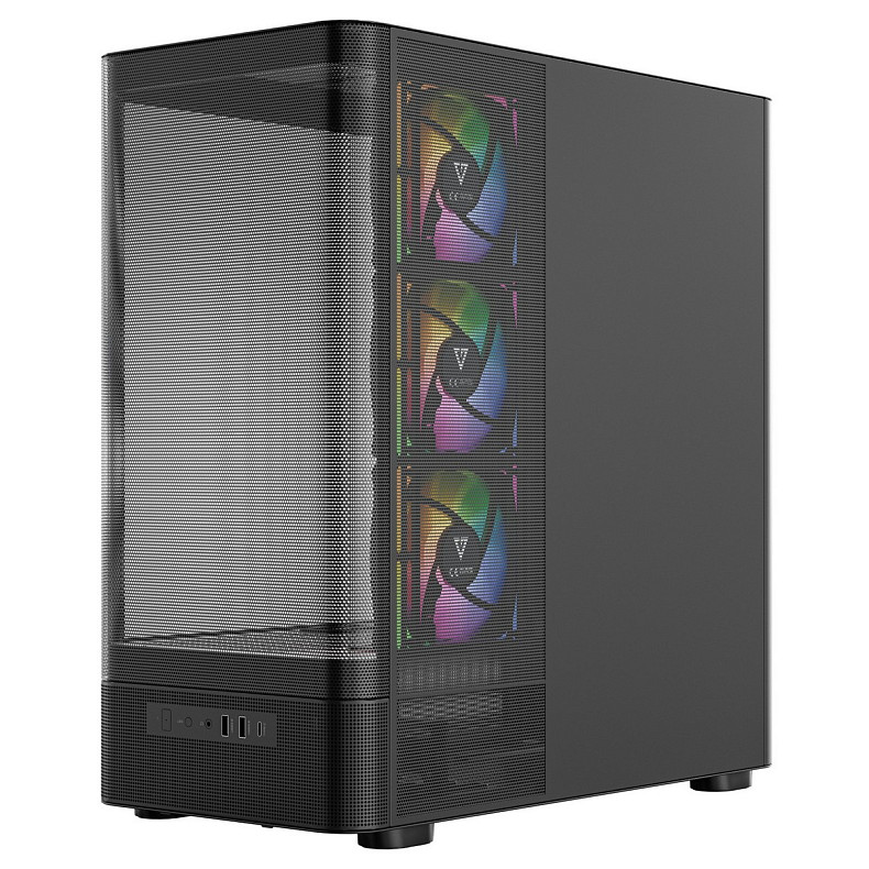 Корпус Modecom VOLCANO AQ400 ARGB MIDI SIDE LCD 6,2”, 4x120mm fans BLACK без БЖ ATX
