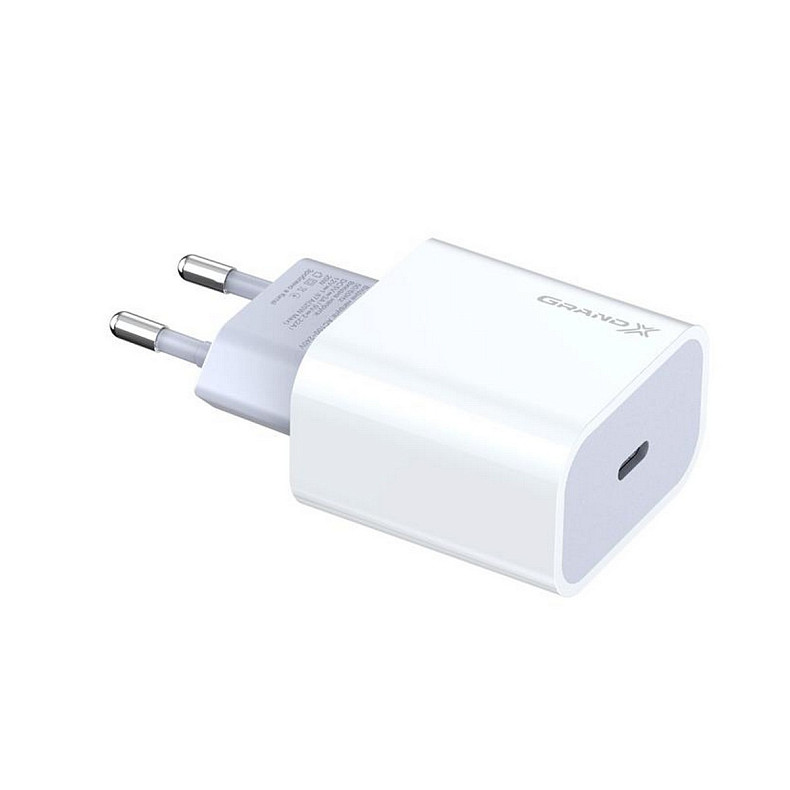Сетевое зарядное устройство Grand-X (1xUSB-C 20W) QC4.0, PD 3.0, FCP, AFC White (CH-770)