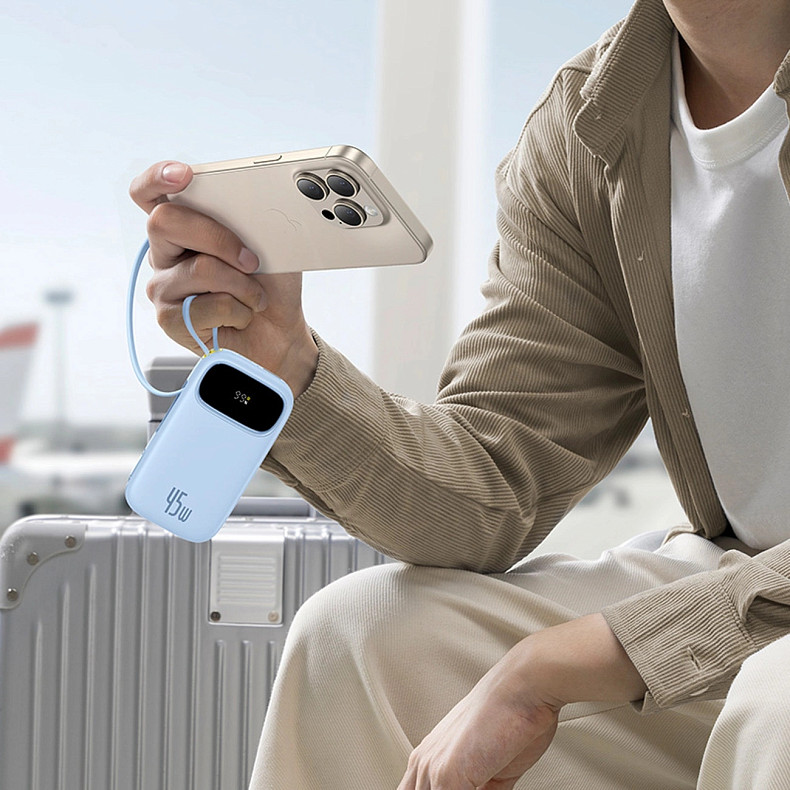 УМБ Baseus 20000mAh EnerFill FC31 45W PD,QC,USB-A,USB-C In/Out, built-in USB-C/Lightning cable Blue