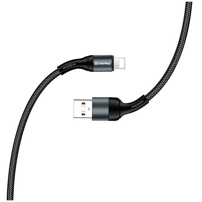 Кабель ColorWay USB-Lightning, nylon, 2.4А, 1м, Black (CW-CBUL045-BK)