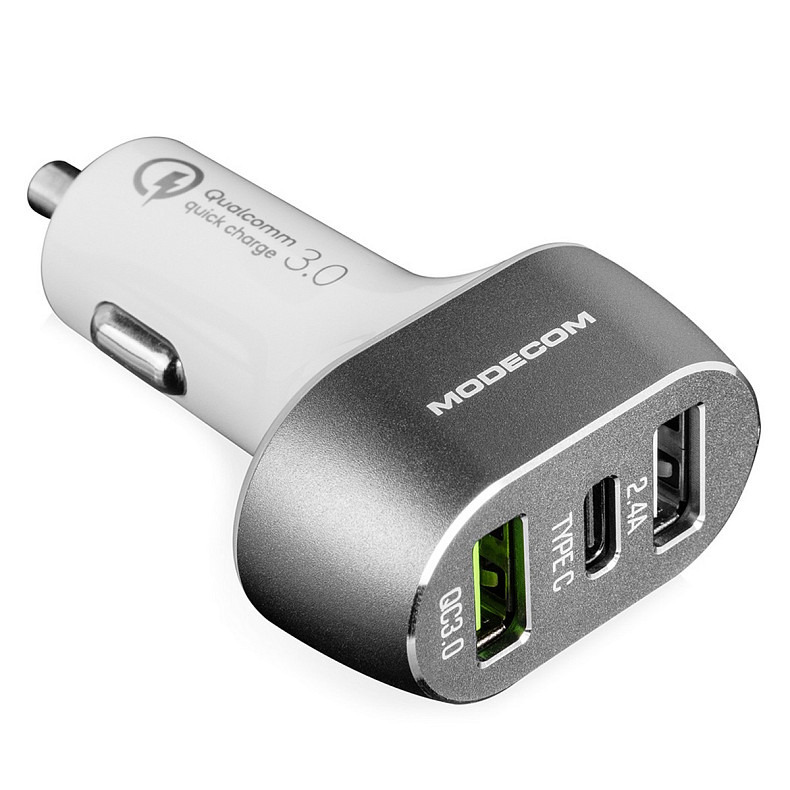 Автозарядка 3xUSB (USB-C, 2xUSB-A) PD/QC3.0 белая Modecom