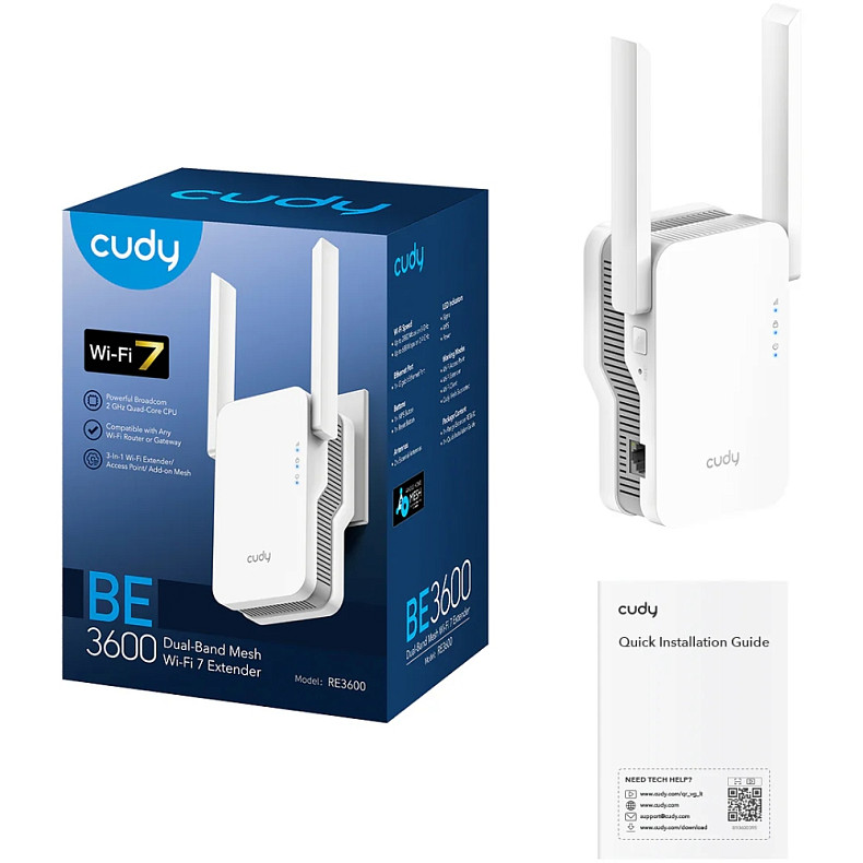 Усилитель Wi-Fi сигнала Cudy RE3000, BE3600 WiFi 7 Mesh Repeater