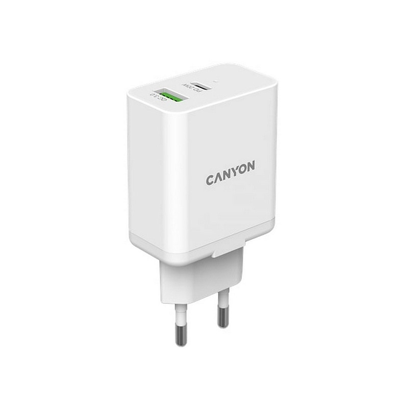 Зарядний пристрій Canyon H-20-03 (2USB, 3A) PD, QC3.0 White (CNE-CHA20W03)