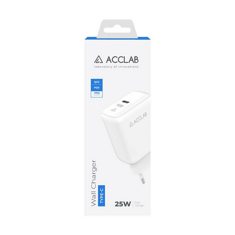 Зарядний пристрій AccLab AL-TC125 1хType-C 5В/3A/25W QC/PD 3.0 White (1283126538841)