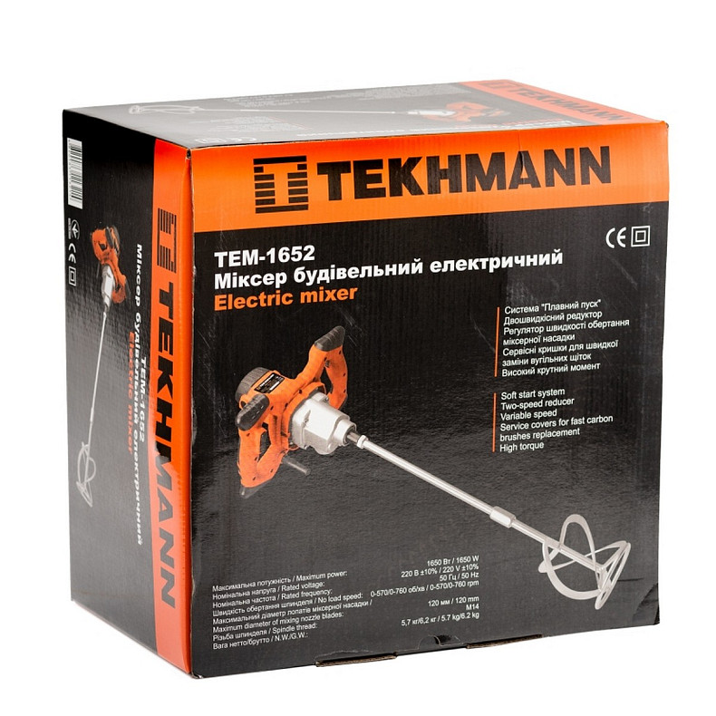 Миксер строительный Tekhmann TEM-1652 1650Вт 570-760об·мин М14 5.7кг