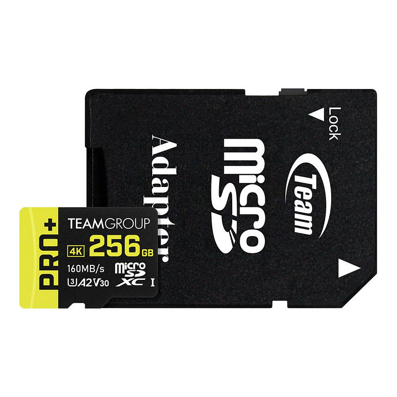 Карта пам'яті MicroSDXC 256GB UHS-I/U3 Class 10 Team Pro+ R160/W110MB/s + SD-адаптер (TPPMSDX256GIA2V