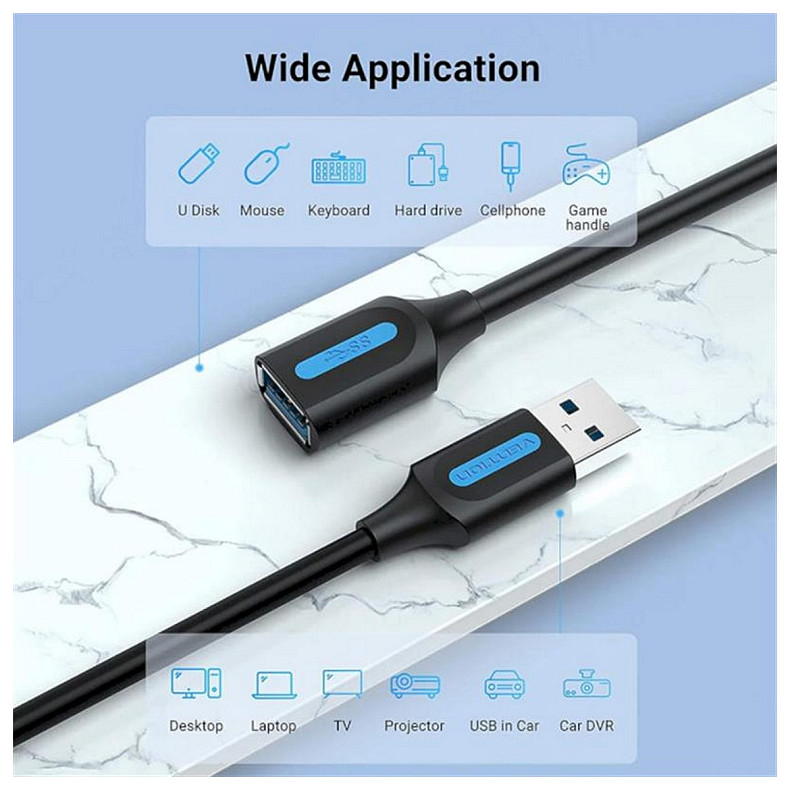 Удлинитель Vention USB - USB (M/F), 5 м, Black (CBHBJ)