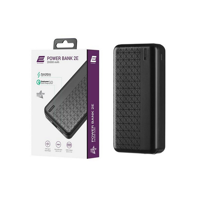 Універсальна мобільна батарея 2E Geometry PD+QC 3.0 20000mAh Black (2E-PB2072PD-BLACK)