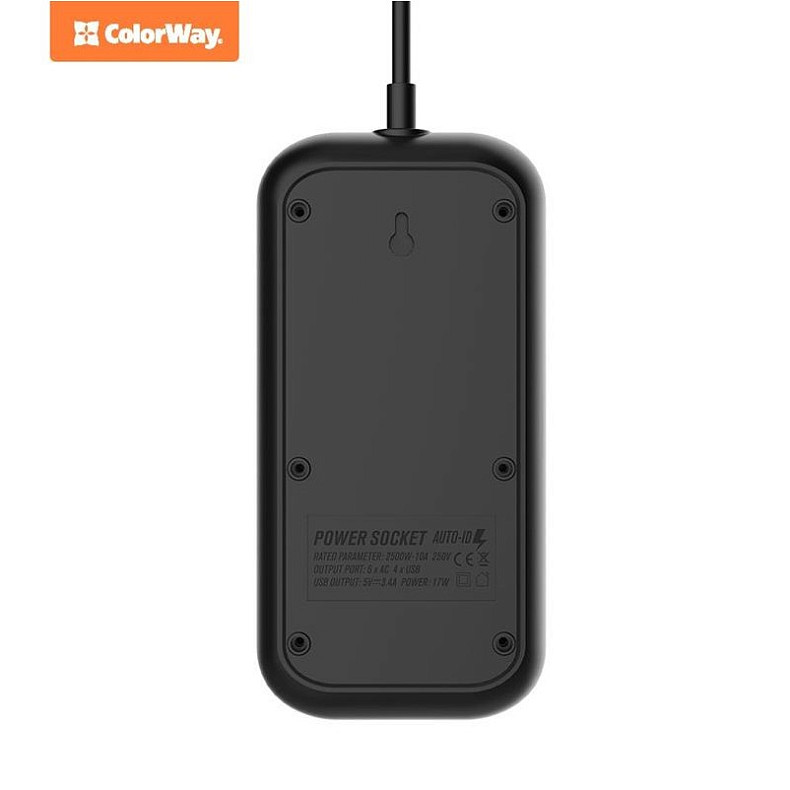 Фільтр живлення СolorWay 6 розеток, 4xUSB, 2м, Black (CW-CHE64B)