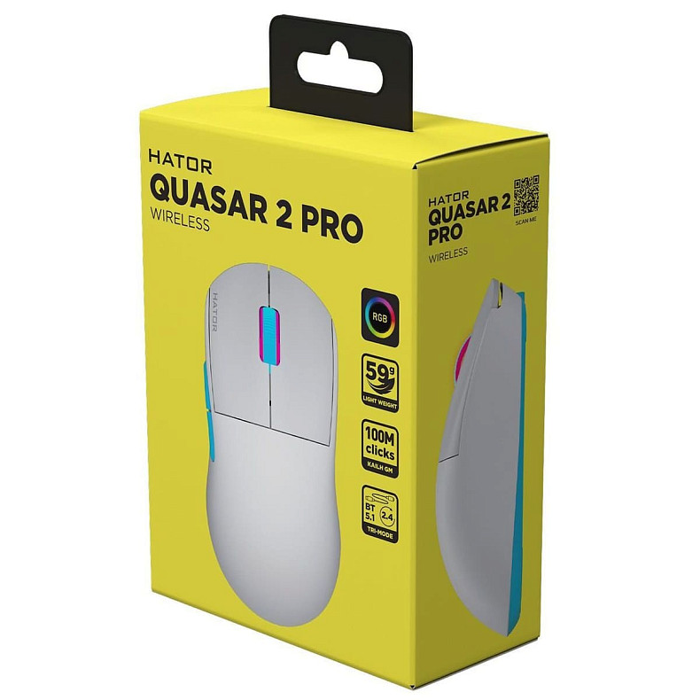 Мышь HATOR Quasar 2 PRO wireless (HTM561WC) white/cyan