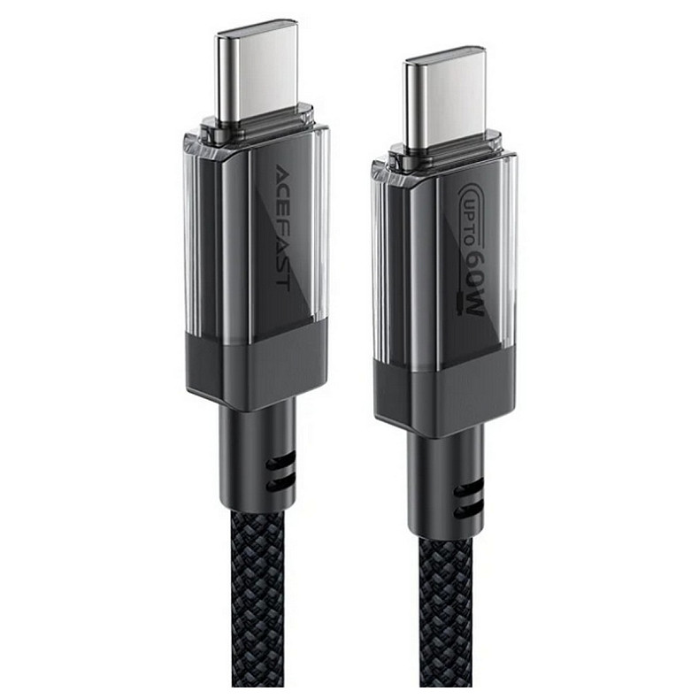 Кабель USB 2.0 USB-C to USB-C, 1.2 м, 60W, 3.0A, stainless steel Black, C12-03 Acefast
