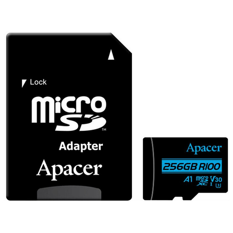 Карта памяти MicroSDXC 256GB UHS-I/U3 Class 10 Apacer (AP256GMCSX10U7-R) + SD адаптер