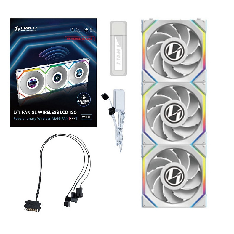 Вентилятор Lian Li Uni Fan SL Wireless LCD 120-3 Reverse White (G99.12RSLLCD1W3W.00)