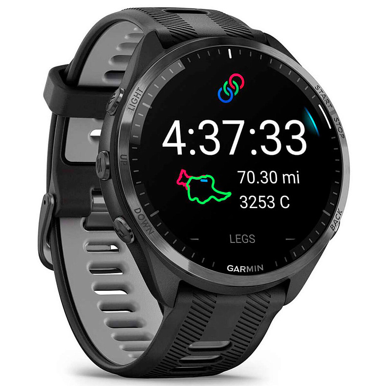 Спортивний годинник Garmin Forerunner 965 Carbon Gray DLC Titanium Bezel with Black Case and Black/Powder Gray Silicone Band