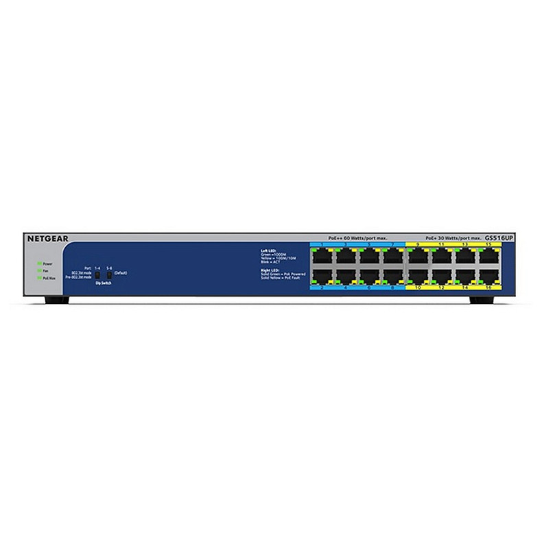 Комутатор NETGEAR GS516UP 8xGE PoE++, 8xGE PoE+(380W), некерований