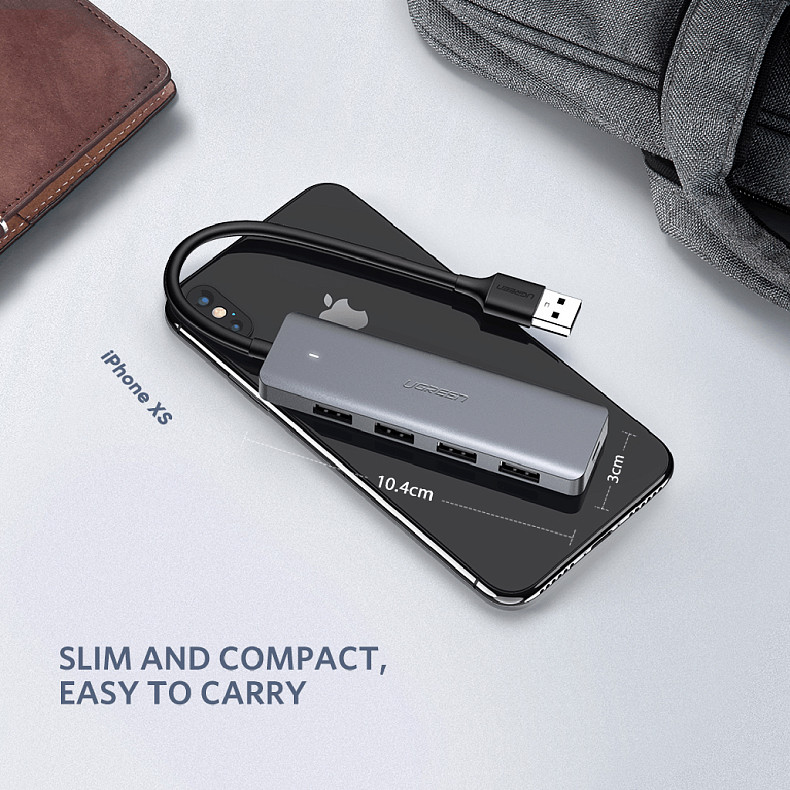 Хаб Ugreen CM219 USB 3.0 -> 4xUSB 3.0 active, с питанием Type-C, 15см