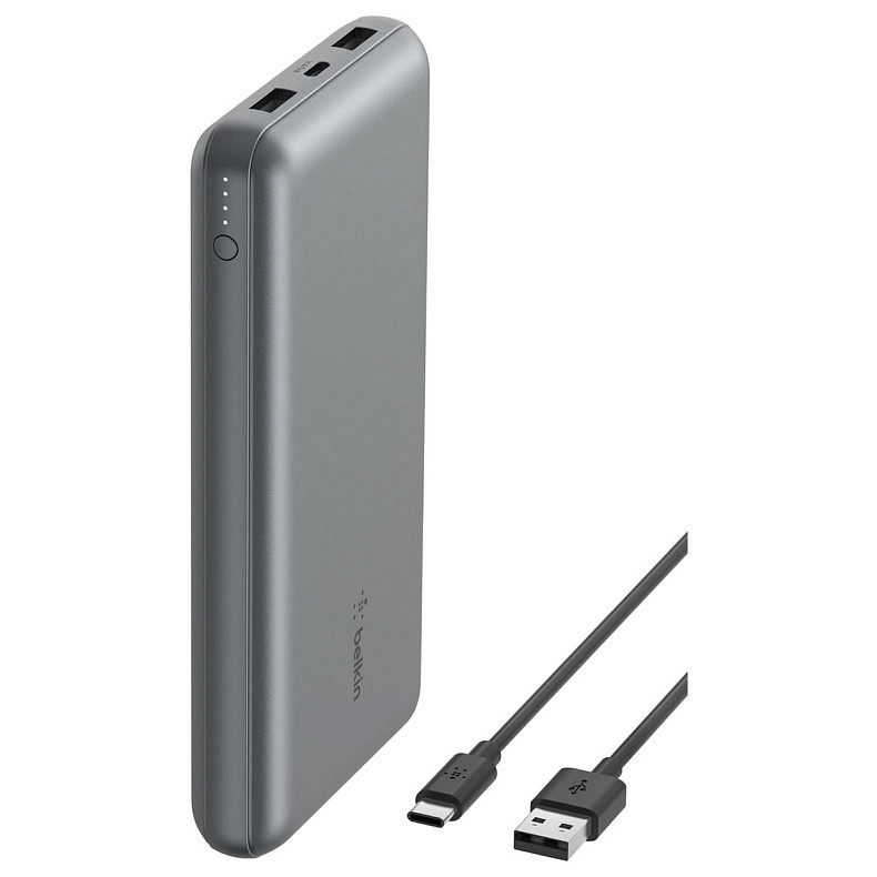 Аккумулятор портативный литий-ионный Power Bank Belkin 20000мА·ч, 15Вт, 2хUSB-A/USB-C, серый