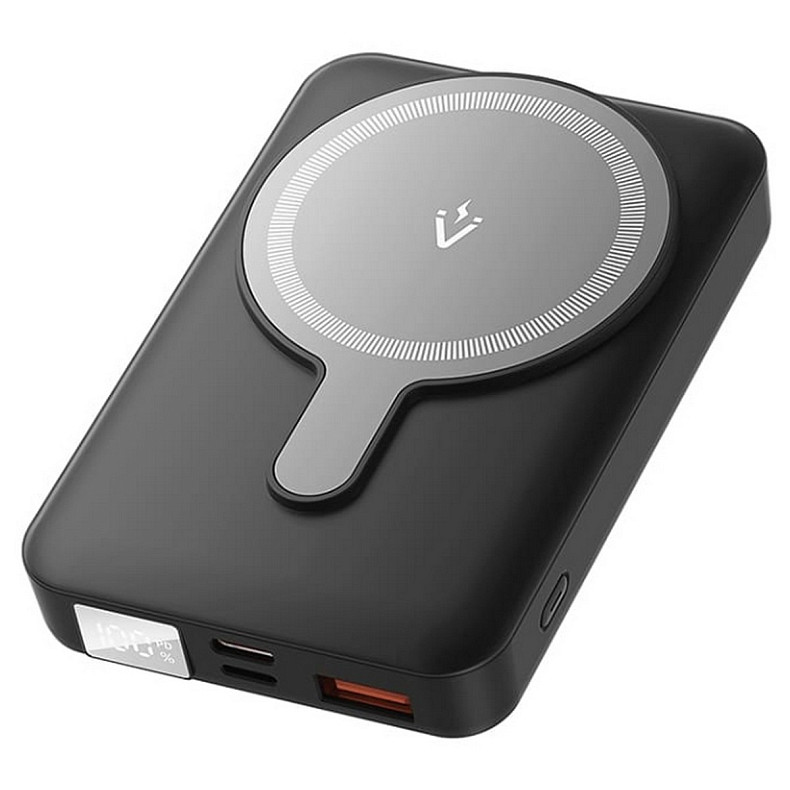 УМБ Vention Magnetic Wireless 10000mAh 22.5W 3A, PD, QC 3.0, USB-C, Lightning, USB-A, LED Display Black