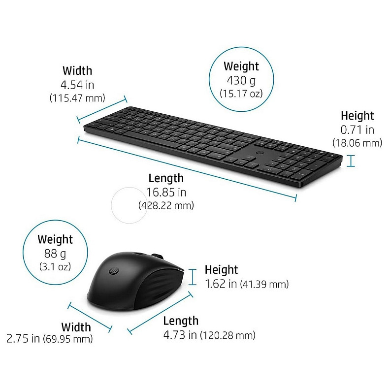 Комплект клавиатуры и мыши НР 650, WL, EN/UK, черный