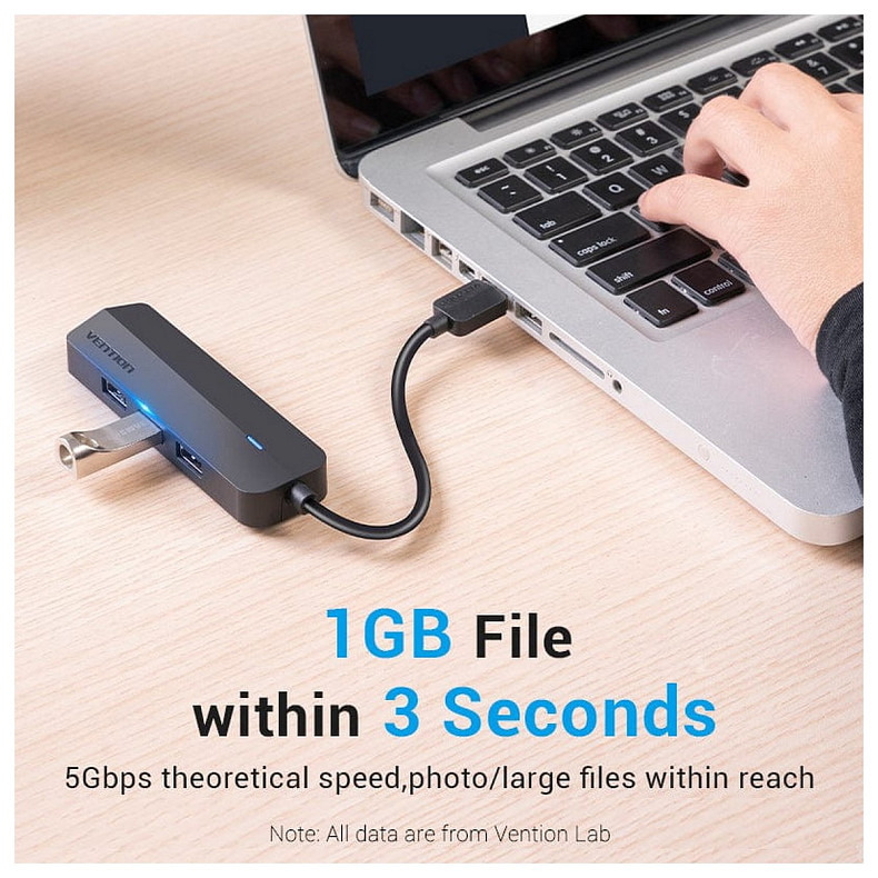 Хаб USB 3.0 -> 3хUSB 3.0/RJ45 Gigabit черный Vention