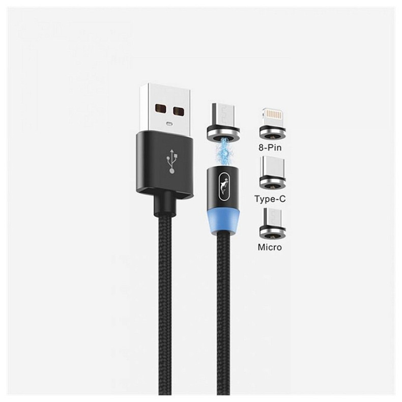 Кабель SkyDolphin S59KIT Magnetic USB - Lightning + microUSB + Type-C 1м, Black (SDUSB-000547)