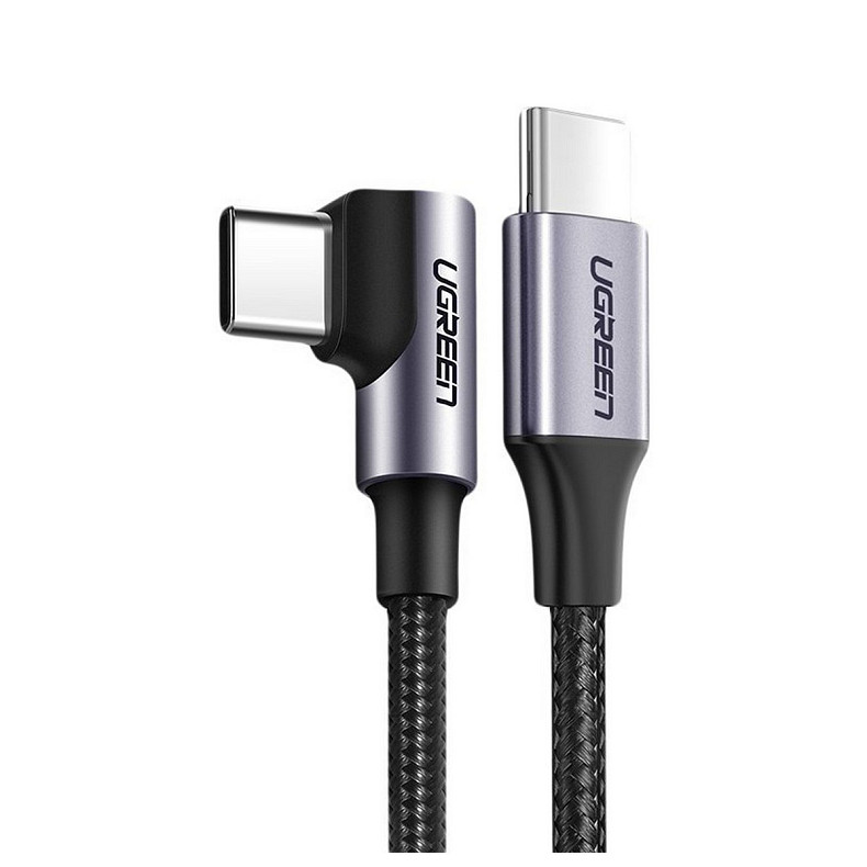 Кабель USB 2.0 Type-C M-M, 3 м, (60W) Черный, 90°Angle US255 UGREEN