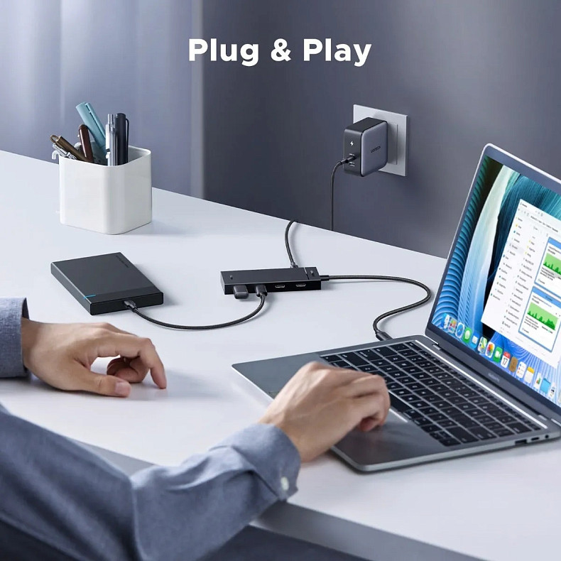 Хаб USB 3.2 Type-C -> 4хUSB-C 3.2 Gen2 10Gbps PD 100W Black CM806 Ugreen