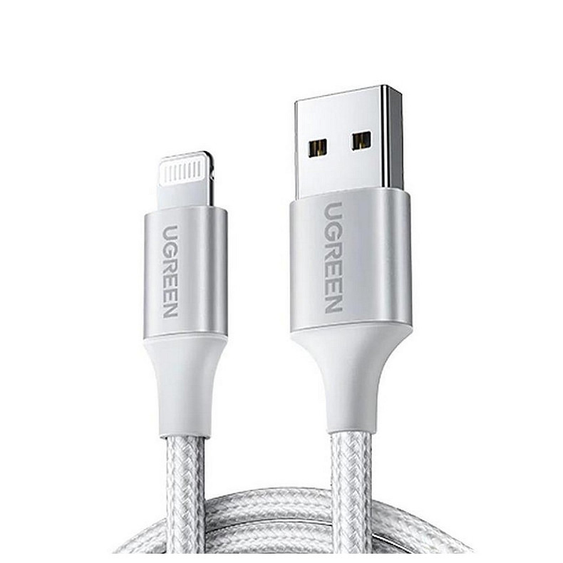 Кабель USB 2.0 AM-Lightning M, 2 м, 2.4A, Серебряный, US199 UGREEN