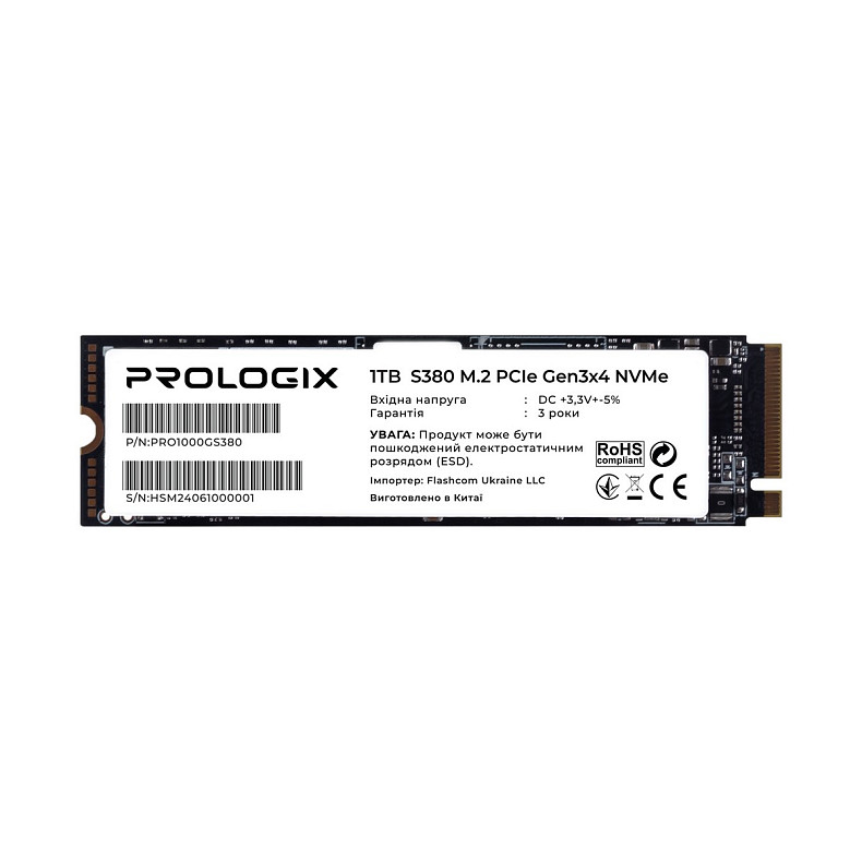 SSD диск 1TB Prologix S380 M.2 2280 PCIe 3.0 x4 NVMe TLC (PRO1000GS380)