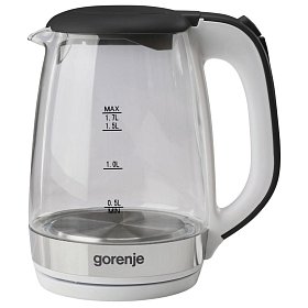 Электрочайник Gorenje 1.7л, 2,200 Вт, strix контроль, стекло, белый