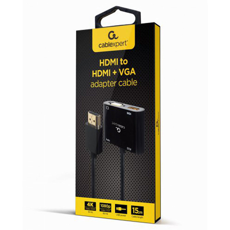 Адаптер-перехідник HDMI на HDMI/VGA+Аудио 3,5