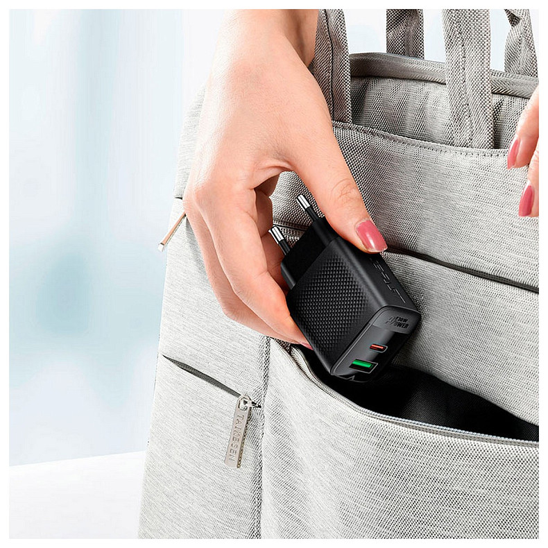 Зарядний пристрій 2xUSB 30W (USB-C+USB-A) Gan A98 Black Acefast