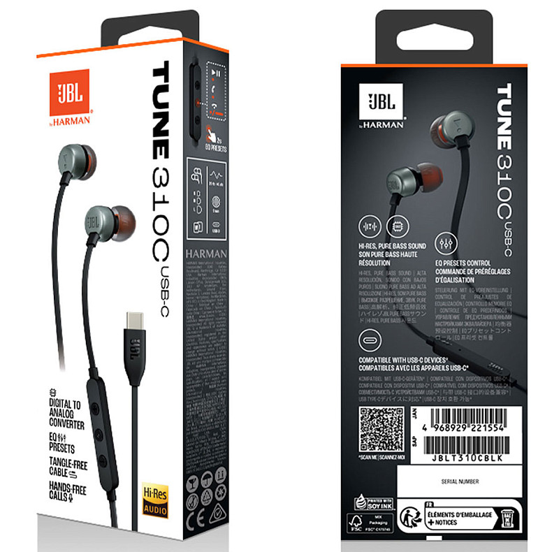 Навушники JBL Tune 310C USB-C Black (JBLT310CBLK)