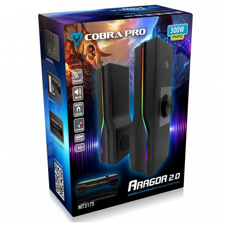 Акустична система 2.0 Media-Tech Soundbar з Bluetooth ARAGOR 8Вт., RGB Light