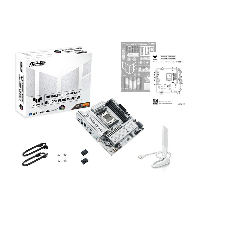 Материнcька плата ASUS TUF GAMING B850M-PLUS WIFI7 W sAM5 B850 4xDDR5 M.2 HDMI DP Wi-Fi BT mATX біли