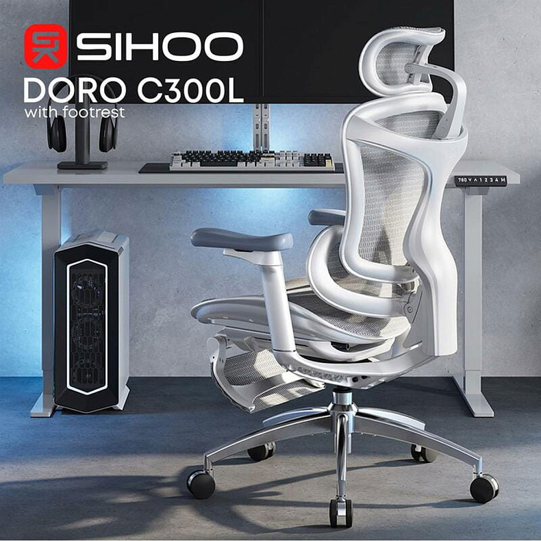 Крісло офісне з підставкою для ніг Sihoo DORO C300L Mesh White