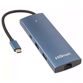 USB-хаб HiSmart HDMI + 2хUSB 3.0 + PD 100W + USB 2.0 + SD/TF 3.0 + LAN RJ45 (CA914357)