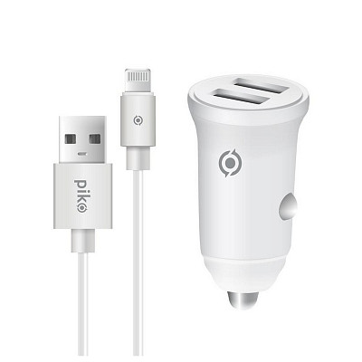 Автомобильное зарядное устройство Piko CC-312 (2USB, 3.1A) White + кабель Lightning (1283126538810)