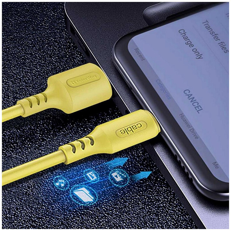 Кабель ColorWay USB-microUSB, soft silicone, 2.4А, 1м, Yellow (CW-CBUM043-Y)