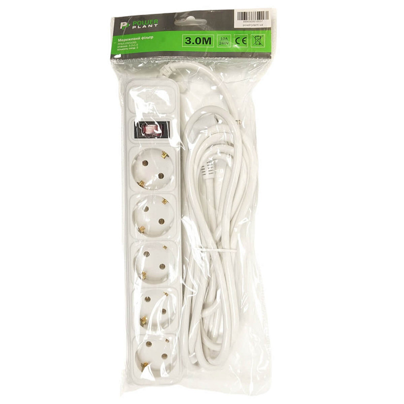 Сетевой фильтр PowerPlant 3 м, 3x1.5мм2, 10А, 5 розеток, евростандарт (JY-1056/3)