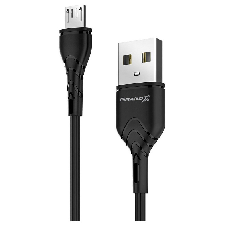 Кабель Grand-X USB-microUSB, Cu, 3A, 1м, Fast Сharge, Black (PM-03B)