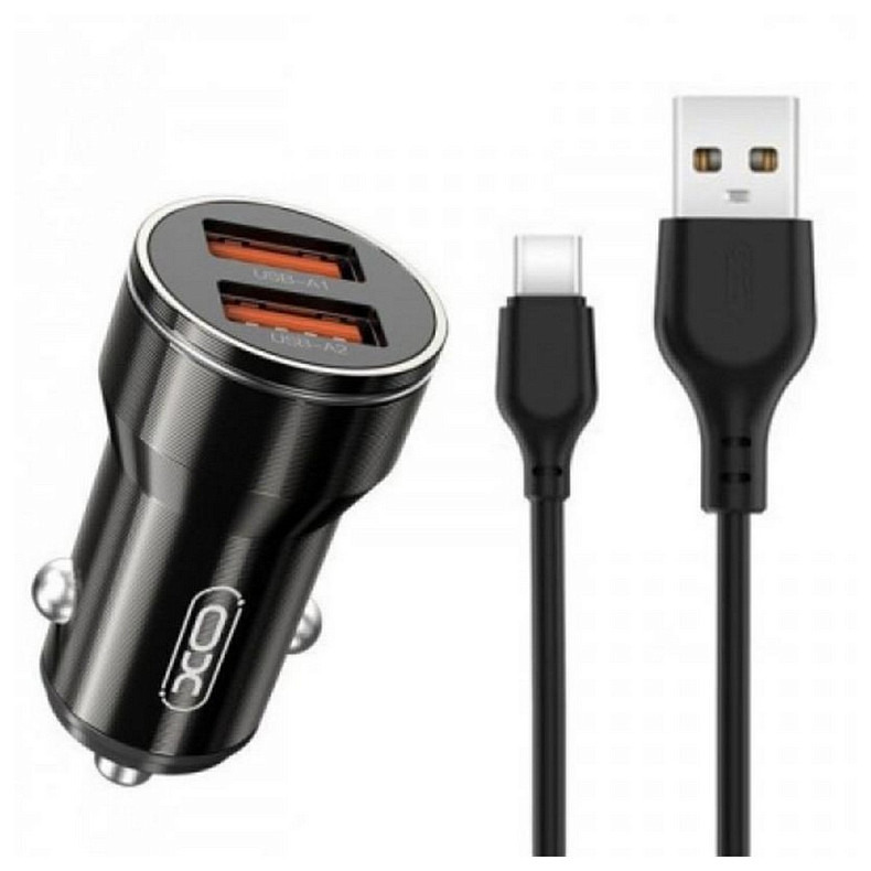 Автомобільний зарядний пристрій XO CC48 Smart Metal (2USB, 2.4A) Black (XO-CC48с-BK) + кабель USB