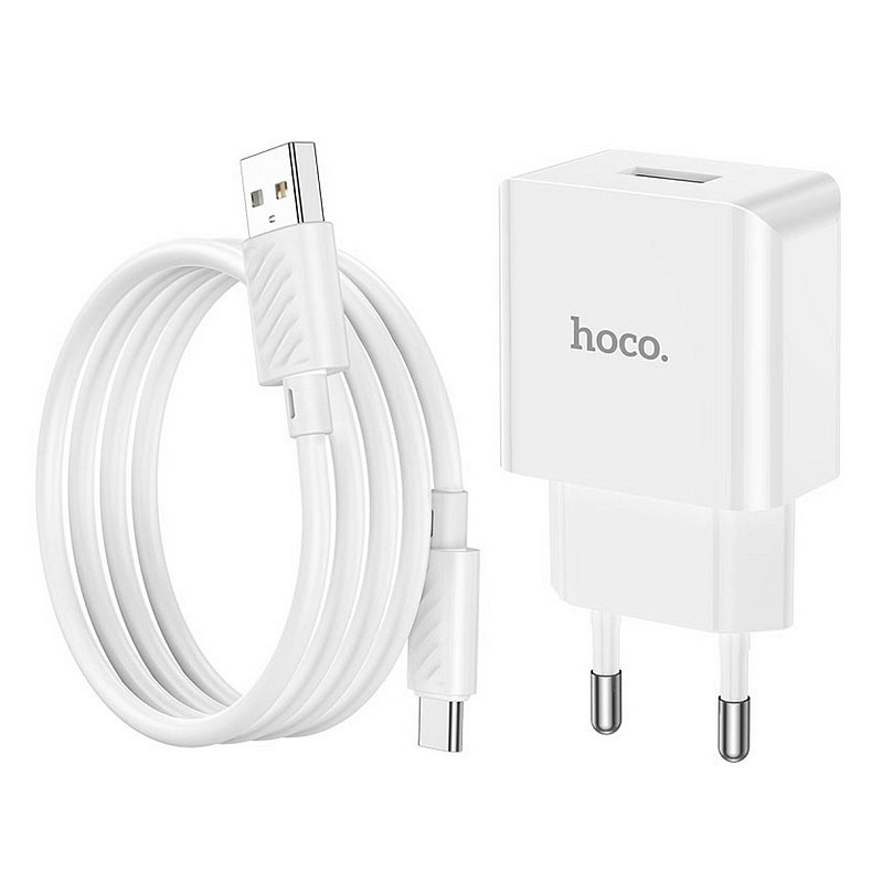 Зарядний пристрій Hoco C106A (1USB, 2.1А) White (C106ACW) + кабель Type-C