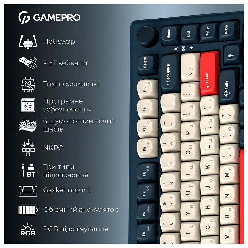 Клавиатура GamePro Asgard Yord Keychron Super Red Switch Blue (MK266BL)