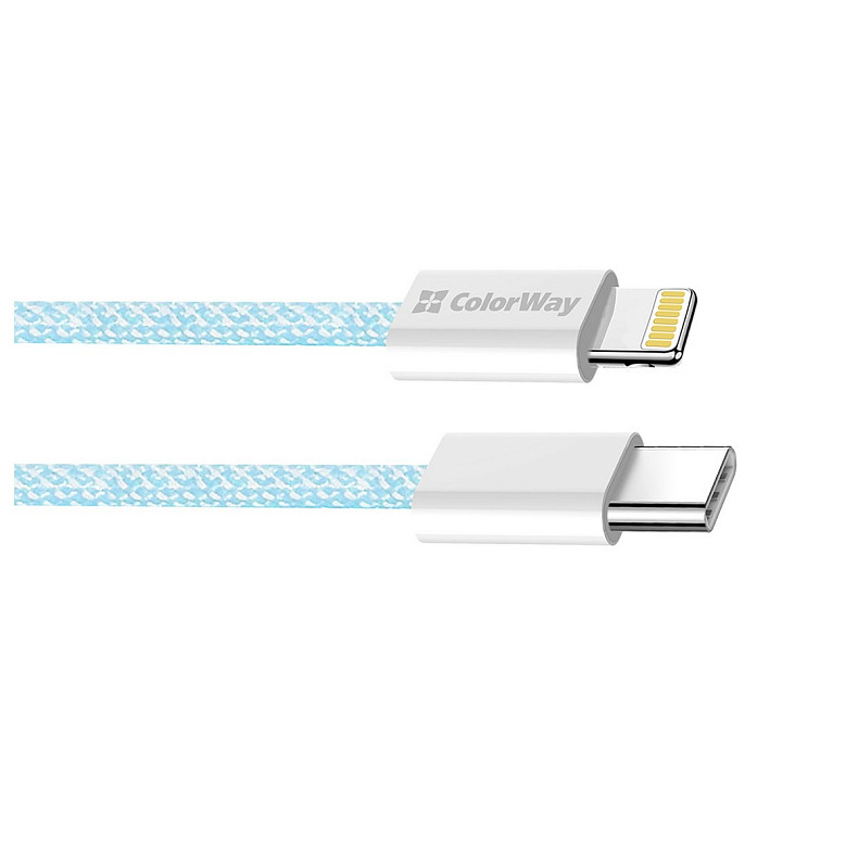 Кабель ColorWay Lightning + Type-C USB (M/M), 3.0 А, 1 м, Blue (CW-CBPDCL061-BL)